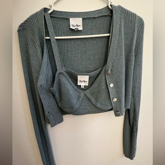 Bralette and sweater combo, cute blue cropped combo - Picture 4 of 5